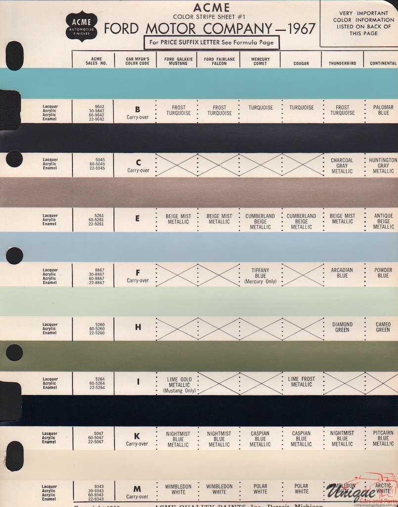 1967 Ford Paint Charts Acme
